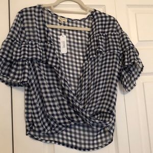NWT Blue and White Checked Blouse